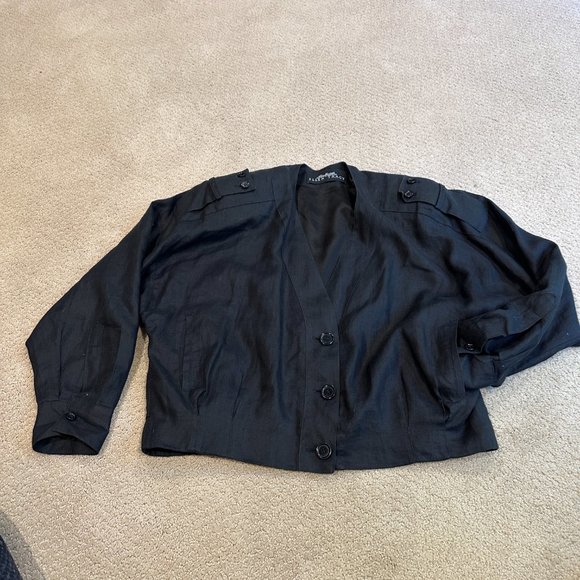 VTG Linda Allard Ellen Tracy Jacket Linen Black Embroidered Aztec Inca Size 10 - Picture 6 of 15